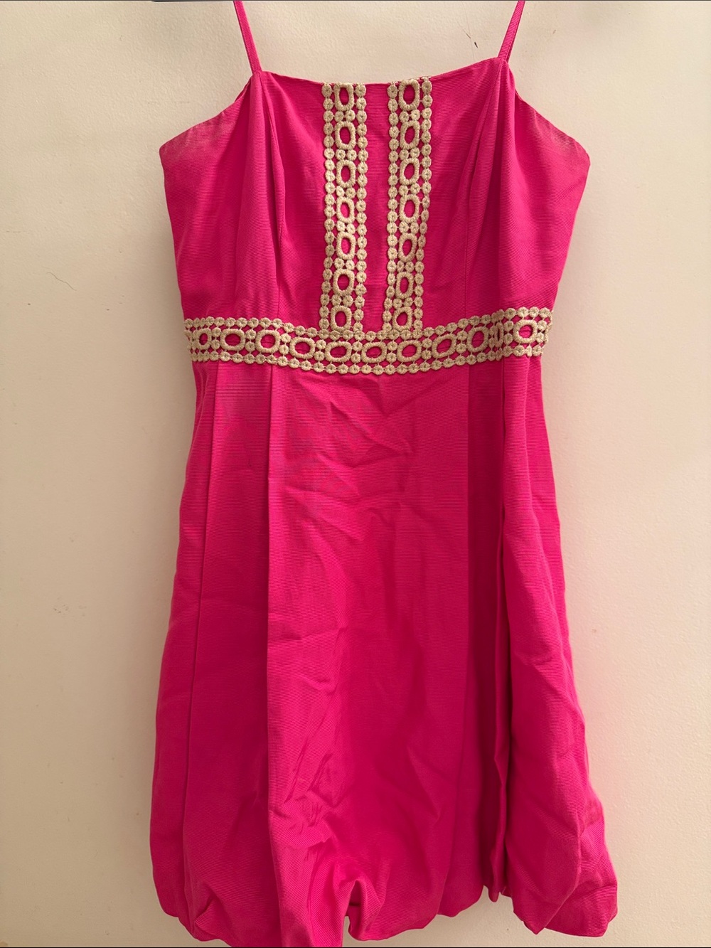 Tommy Hilfiger Hot Pink Bubble Dress with Cream Lace Accents